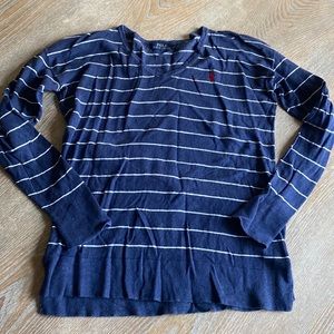 Polo Ralph Lauren womens striped navy linen blend long sleeve top sz medium